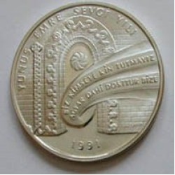 1991 Yunus Emre Sevgi YILI Gümüş Hatıra Parası